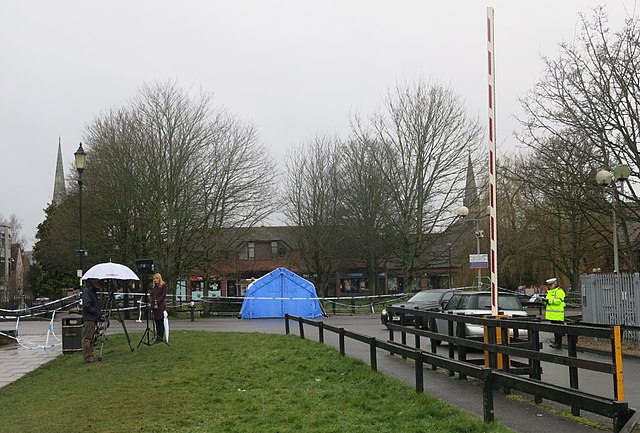 Police forensics tent at The Maltings Salisbury